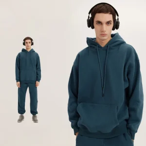 Men’s Casual Knitted Lined Hoodie Sweatshirt Set Boys Spring Solid Pattern 3D Embroidery Breathable Loose Fit
