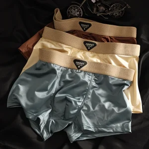 Men’s Comfortable Cool Generation Satin Ice Silk Mid Rise Boxer Pants Knitted Underwear for Boys