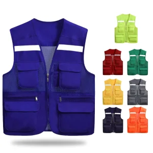 Men’s Cotton Reflective Waistcoat with Multi-Pockets Color-Matched Work & Photography Sport Vest