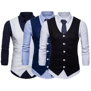 Mens Formal Waistcoat Solid Color Plus Size Sleeveless Business Vest