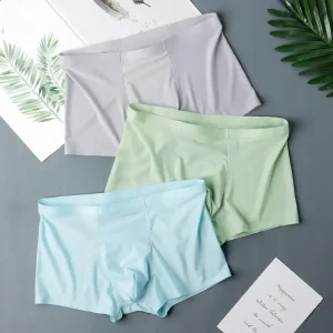 Men’s Ice Silk Mid-Rise Boxer Shorts Lightweight Seamless Summer Underwear Breathable for Men and Boys