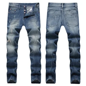 Men’s Jeans Cool Boy Button Pockets Slim Straight Vintage Hip Hop Denim Washed Techniques