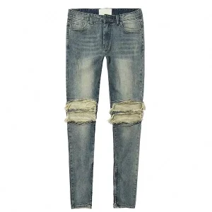 Men’s Mid Waist Skinny Jeans Straight Hip Hop Vintage Ripped Distressed Style for Boys Dark
