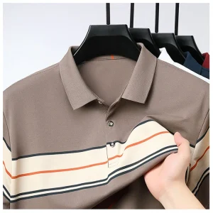 Men’s New Business Polo Shirt Striped Polo Shirt T shirt Short Sleeve Casual Boy Men Turn down Collar T shirts