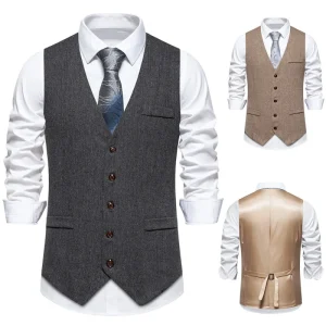Men’s Plaid Single-breasted Slim Casual Vest European Size Men’s Fashion Vest