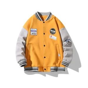 Men’s Single Breasted Black Baseball Jacket with Stand Collar New Spring Casual Tops for Teenage Boys Fall Casual Outfit