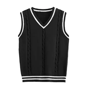 Men’s Streetwear Sweater Vest College School Uniform for Boys Girls Adults Multi Size Knitted Vest