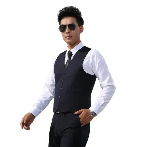 Men’s Suit Vest Business Formal Dress Waistcoat Vest With Three Pockets for Suit or Tuxedo