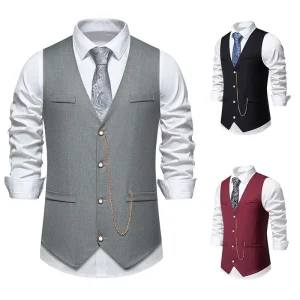 Men’s Suit Vest Wedding Party V neck Chain with Men’s Waistcoats Vest