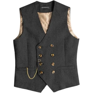 Men’s Suit Vests Tweed Double Breasted Waistcoat Tuxedo Groomsmen for Wedding