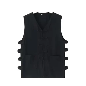Men’s Summer Casual Button Waistcoat Vest Undershirt Sleeveless Hollow Vintage Chinese Style