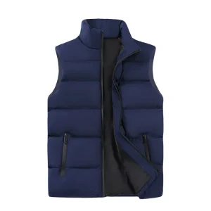 Men’s Vest Black Quilted Winter Waistcoat Plus Size Zipper Jacket for Youth