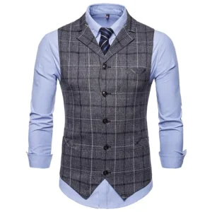Mens Vest Casual Business Men Suit Vests Male Lattice Waistcoat Fashion Mens Sleeveless Suit Vest Smart Casual Top