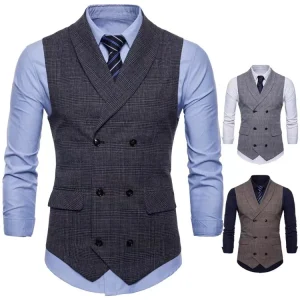 Men’s Vest Waistcoats Regular Plaid for Men Waiters