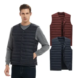 Men’s Vests Waistcoats V neck Ultra Light Down Compact Vest Big and Tall Button Down Sleeveless Men’s Winter Gilet Padding Vest