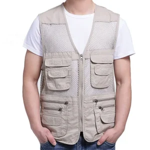 Men’s Waistcoat Men’s Vest Casual Loose Tooling Multi-pocket Outdoor Vest