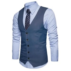 Men’s Waistcoats Vests Good Quality Restaurant Uniforms Windproof Breathable for Waiters Autumn Factory Button