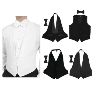 Men’s Wedding Suit Formal Breathable Anti-Wrinkle Open Side Sleeveless Tuxedo Vests Backless Waistcoat 2-Piece Set
