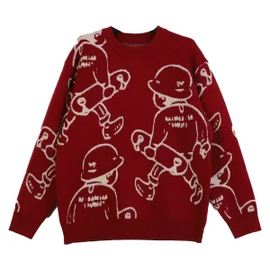 Men’s Winter Knitwear Custom Logo ODM OEM Cartoon Printed Skateboard Boy Sweater New Fall Winter