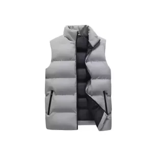 Men’s Winter Stand Collar Vest Waistcoat Solid Color Thickened Warm Sleeveless Cotton Coat