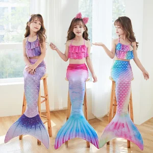Mermaid 3pcs Kids Girls Children Bikini Swimwear Set