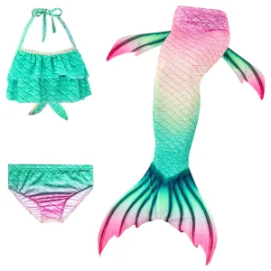 Mermaid for Swimming Girls Swimsuit Princess Bikini Set Bathing Suit Swimwear Costume (With Monofin)