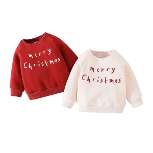 Merry Christmas Pullover Christmas Sweater Sweatshirt for Kids Baby Boys and Girls