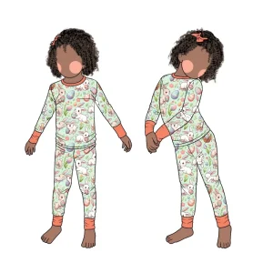 Milk Silk Fiber Toddler Matching Pajama Set Long Sleeve Round Neck Top and Pants Boy Girl Clothes