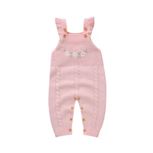 Mimixiong Floral Embroidered Baby Romper Ruffle Edge Knit Infant Jumpsuit Toddler Girl Outfits