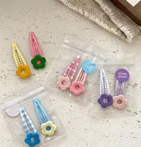 Minimalistic Plaid Flower Snap Hair Clips for Baby Girls Cute Sweet Kids Hair Accessories Made of Alloy Stock
