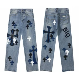Mixed Denim Patchwork Jeans Men Women Boys Girls Quick Dry Breathable Washed Cargo Pants Apparel Stock