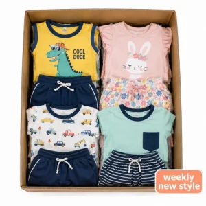 Mixed Random Kids Clothing Stock Lot Summer Children Matching Outfit Sets Boys Girls T Shirt Shorts Apparel Bulk