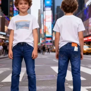 Model NMR006 Size 22-30 Age 3-15 Year Solid Color Child Jeans Elastic Waist Jeans Kids Model High Waist Boys Jeans