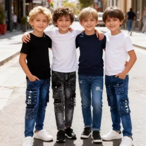 Model YQ005 Size 2-15 Years Popular Baby Designer Boys New Model Sexy Tight Jeans for Children