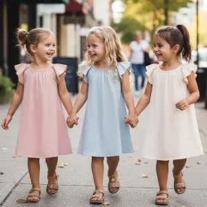 More Than Ten Years Manufacturers Kids Girls Frock Ruffled Sleeves Children’s Dresses Lightweight Casual Dresses