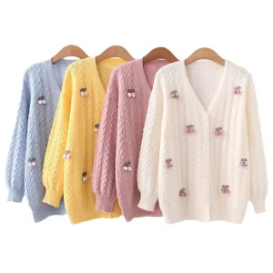 Mori Cardigan Girl Sweet Literature and Art Small Fresh Sweater Three Dimensional Cherry Sweater