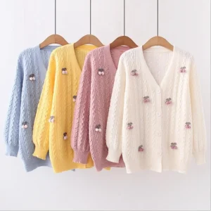 Mori Cardigan Girl Sweet Literature and Art Small Fresh Sweater Three Dimensional Cherry Sweater