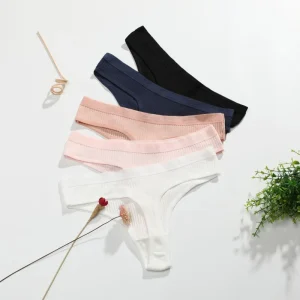 Multi Color Soft 95% Cotton 5% Spandex Girls Ribbed Briefs Lady Sexy Underwear Female Striped Thong Women’s Panties for Women