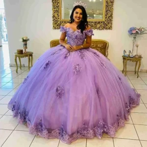 NDB10014 Quinceanera Dress Girls Party Ball Gown Birthday Skirt Off Shoulder Lace Princess Colorful