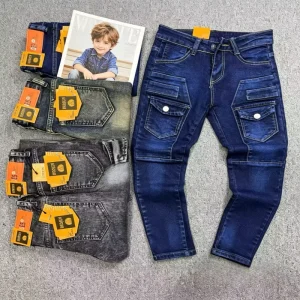 NMR018 Size 22-30 Boys Cargo Jeans 4-15 Years Multi Color Washed Denim Pants Kids Elastic Straight Leg Trousers