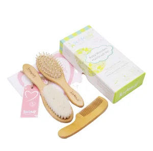 Natural Baby Hair Brush Children Hair Accessories Set Goat Hair Wooden Compact Waterproof Custom Logo 3 Piece Set