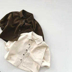 New Arrival Baby Boy Shirts Jacket Solid Color Denim Baby Pocket Button Down Casual Blouses Spring Autumn Children Workwear