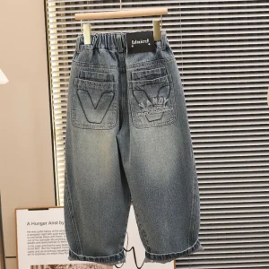 New Arrival Boys Washed Denim Jeans Spring and Autumn Long Pants for Kids Stylish 3D Pocket Design Ultra Comfortable