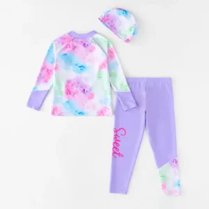 New Arrival Children’s Swimwear Uv Protection Long Sleeve Pants Quick Drying Tie Dye Three Piece Swimsuit for Girls Kids