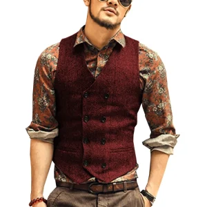 New Arrival Costume Pour Homme Mens Vest Suits Tweed Man Waistcoat Brown Black Wedding Business Tuxedos