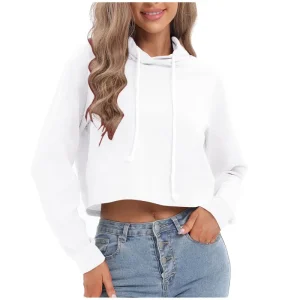 New Arrival Crop Hoodies for Teen Girls Sweatshirts Drawstring Casual Jumper Tops Spring Tops for Women Pullover Shirt Blouses