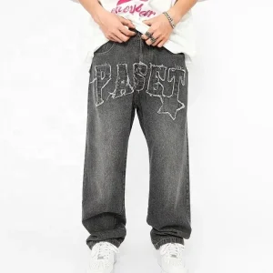 New Arrival Streetwear Y2K 100 % Cotton Custom logo Wide Leg Mens Jeans High Quality Baggy Big Boys Jeans for Men
