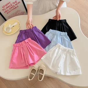 New Arrival Summer Children Outwear Solid Color 100% Cotton Sweet Baby Girl Shorts