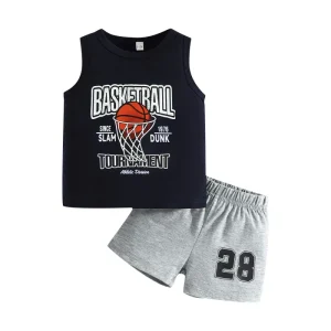 New Arrival Toddlers Two Piece Letter Print Cute Vest Shorts Kids Boys Clothing Sets