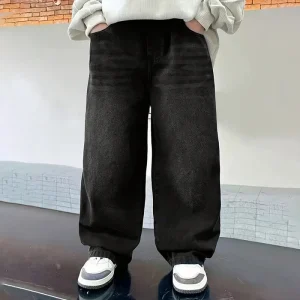 New Arrival Tween Boys Loose Fit Jeans Kids Elastic Waist Washed Denim Pants Children Baggy Trousers OEM ODM Available